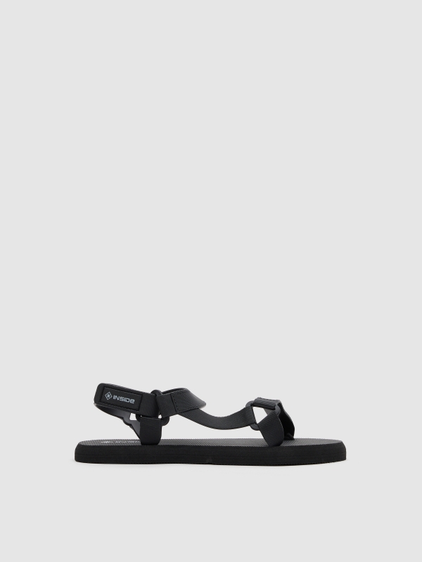 Sandália velcro com tiras preto