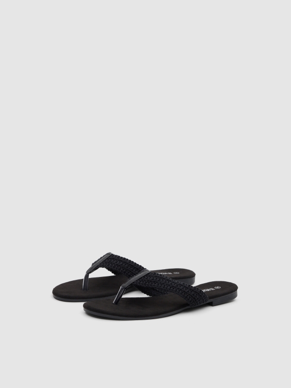 Brocade flat sandal black 45º front view