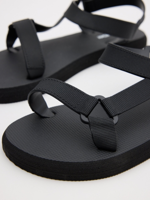 Velcro strips sandal black 45º back view
