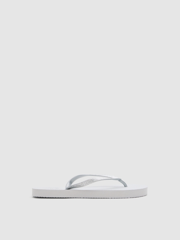 White toe flip flop with glitter white lateral view