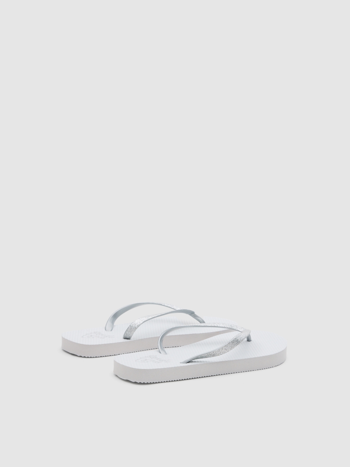 White toe flip flop with glitter white 45º back view