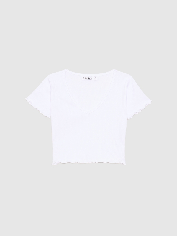 T-shirt crop com encaracolado branco