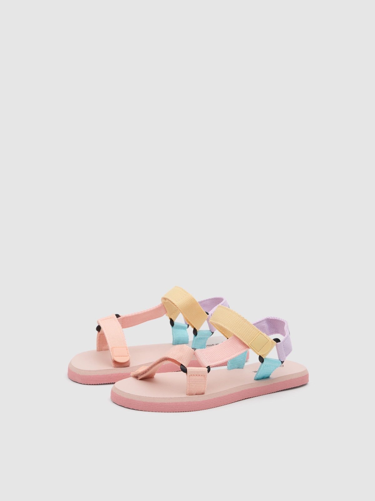 Velcro flip flops with pastel strips multicolor lateral view