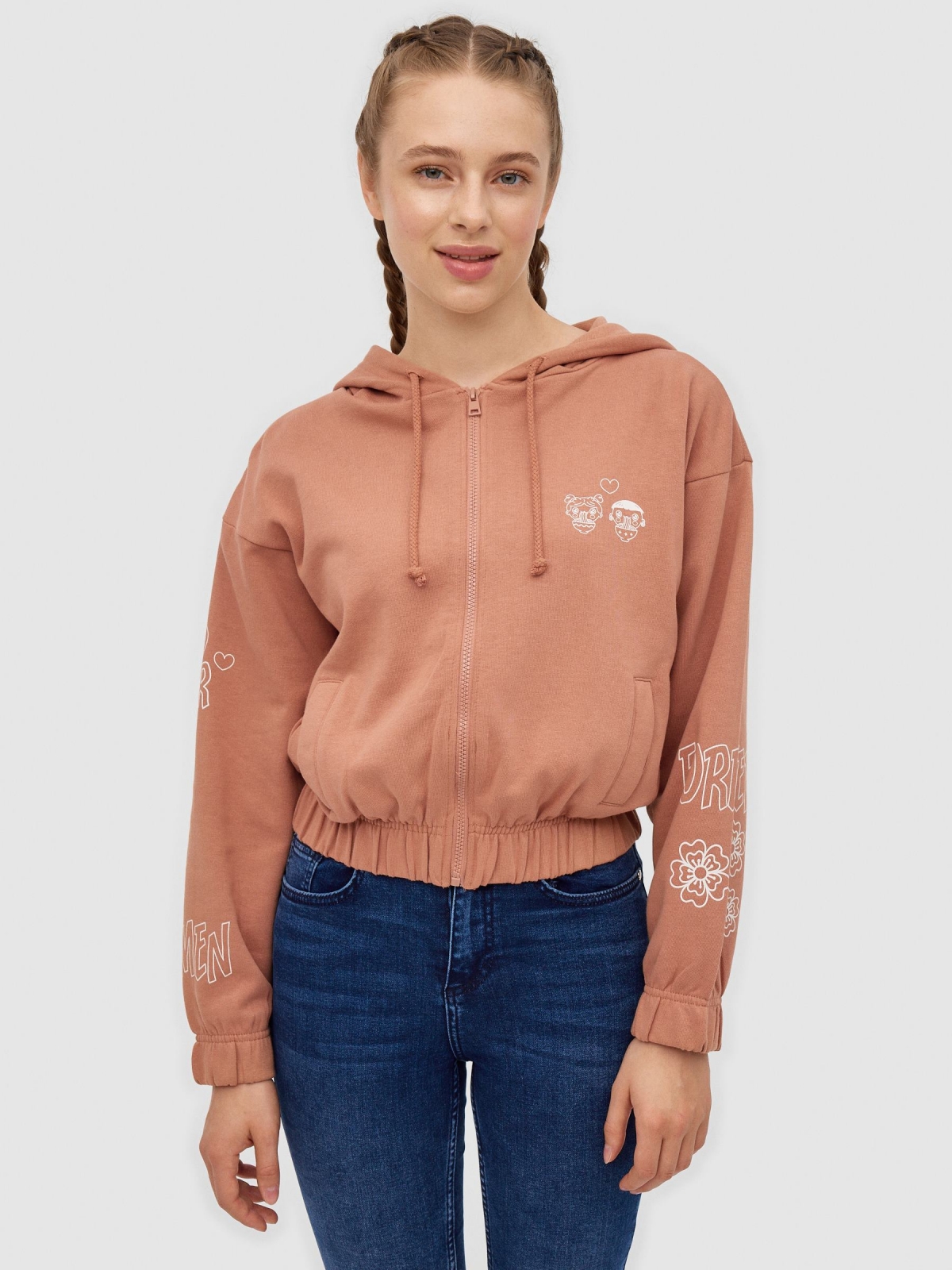 Forever Ramen crop sweatshirt light brown middle front view