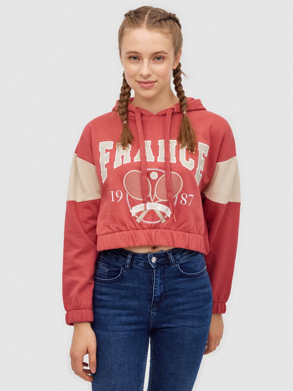 France crop sweatshirt red middle front view