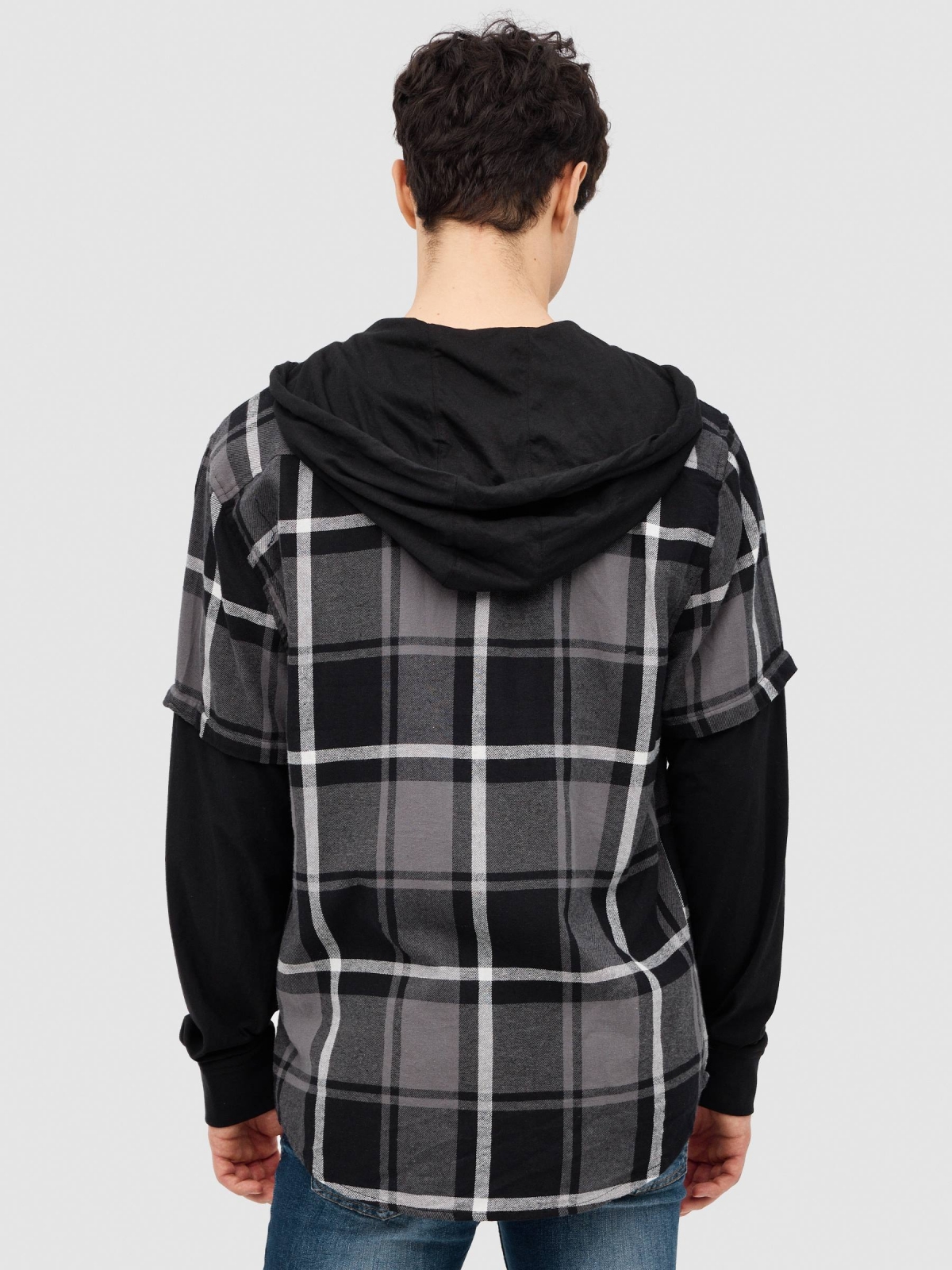 Hooded fleece shirt black middle back view