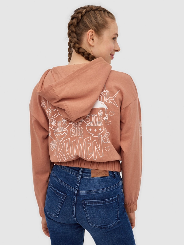 Forever Ramen crop sweatshirt light brown middle back view