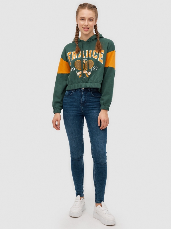 France crop sweatshirt dark green front view