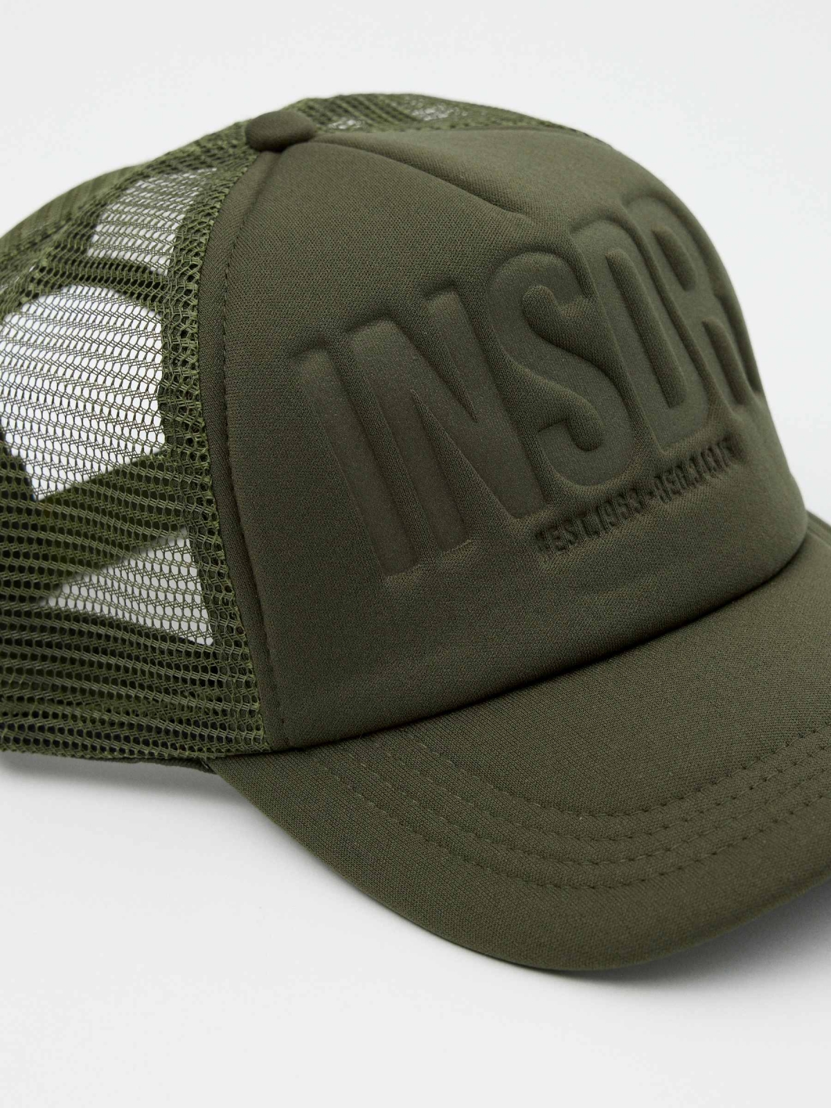 Inside trucker cap khaki detail view