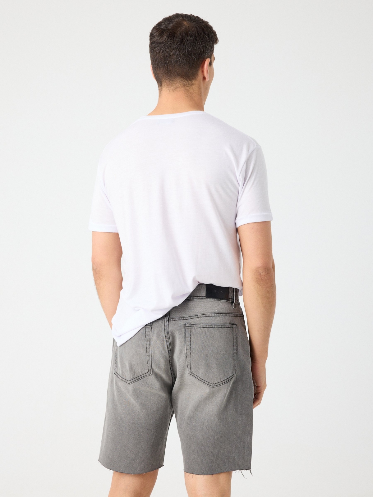 Regular distressed denim bermuda shorts black middle back view