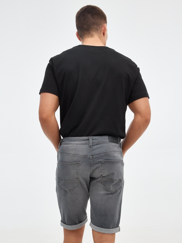 Washed gray denim bermuda shorts dark grey middle back view