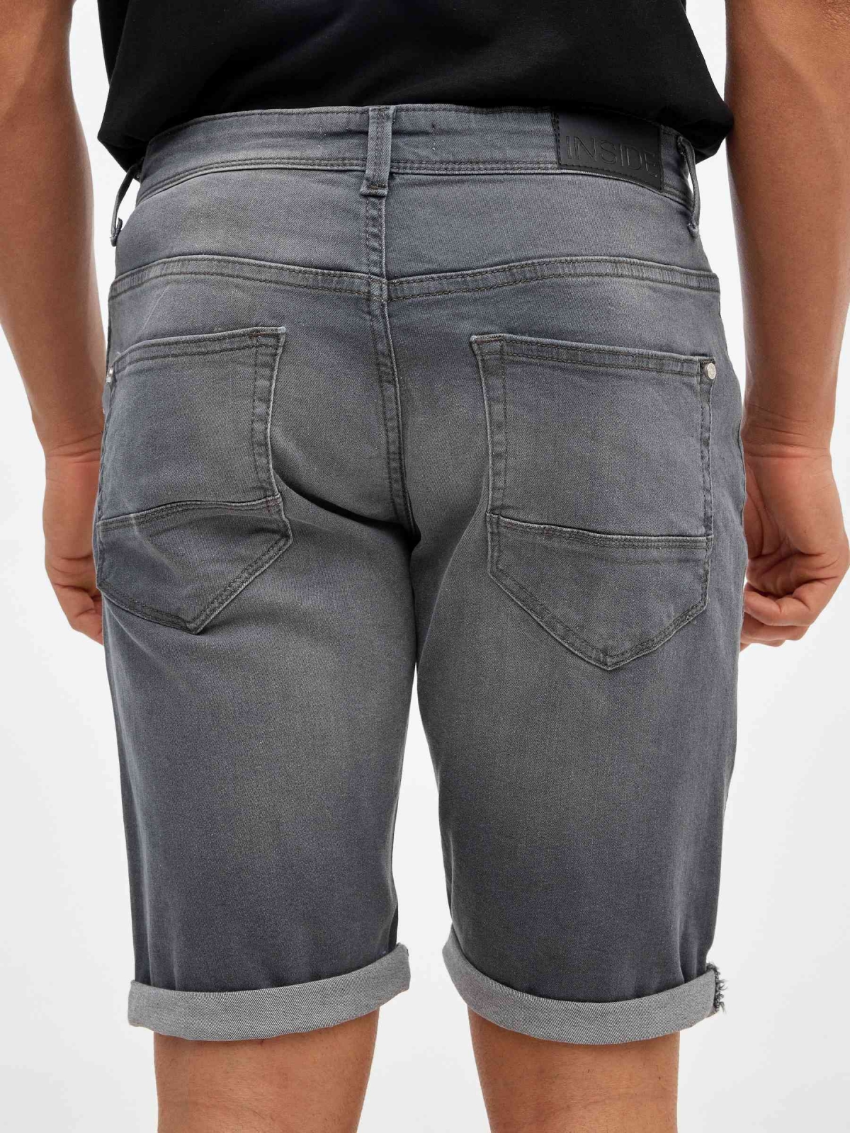 Washed gray denim bermuda shorts dark grey detail view