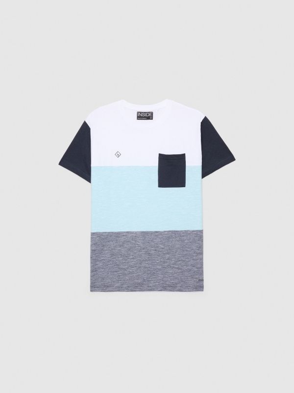  T-shirt com textura de bloco de cores branco