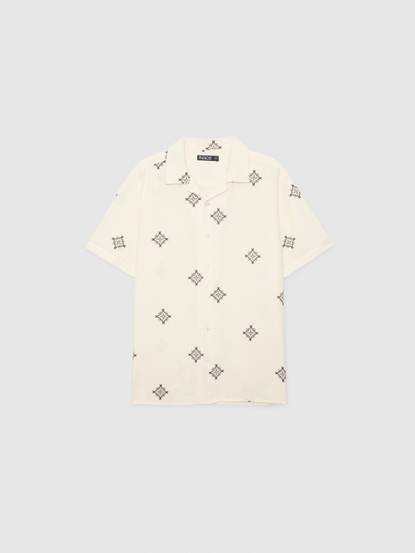  Camisa lino geométrica beige