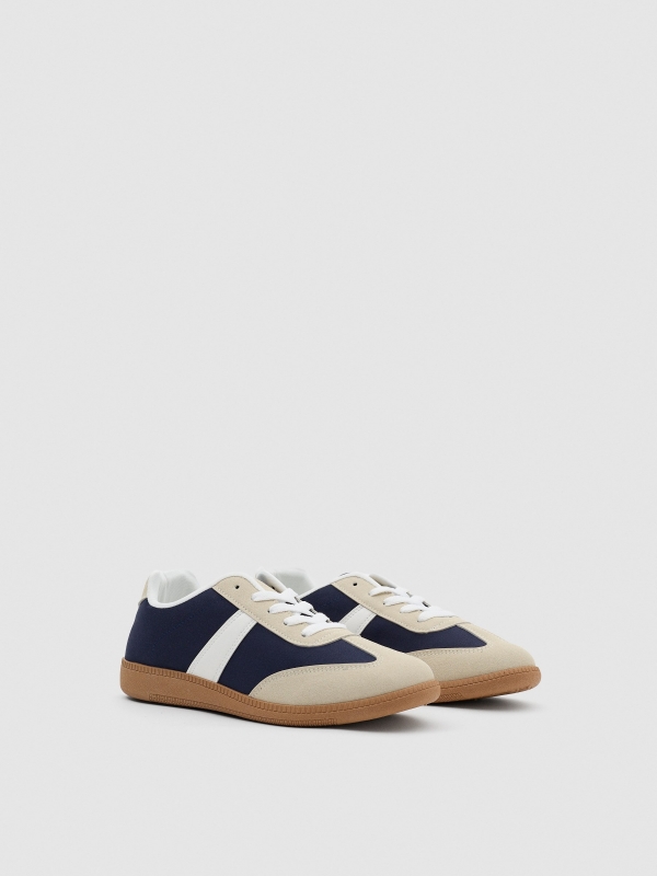 Combined retro sneakers navy 45º front view