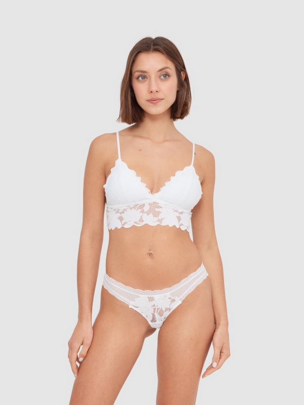 Floral Brazilian knickers white middle front view