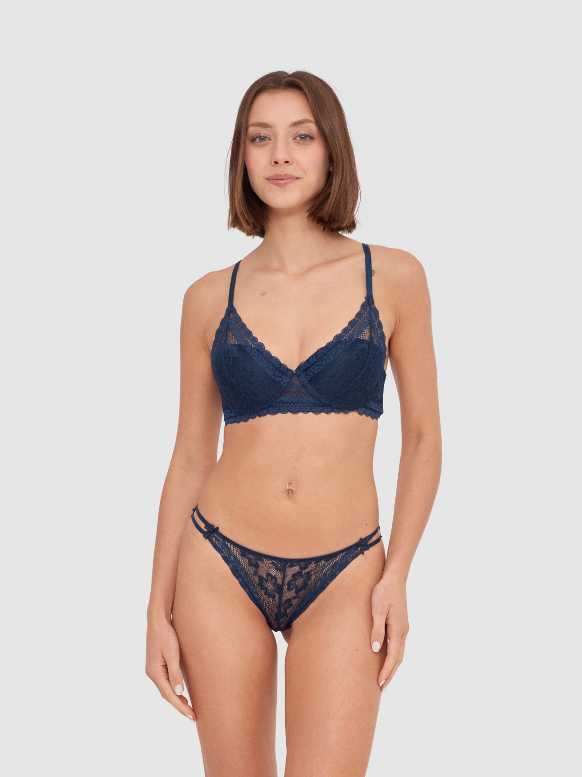 Classic lace up panty navy middle front view