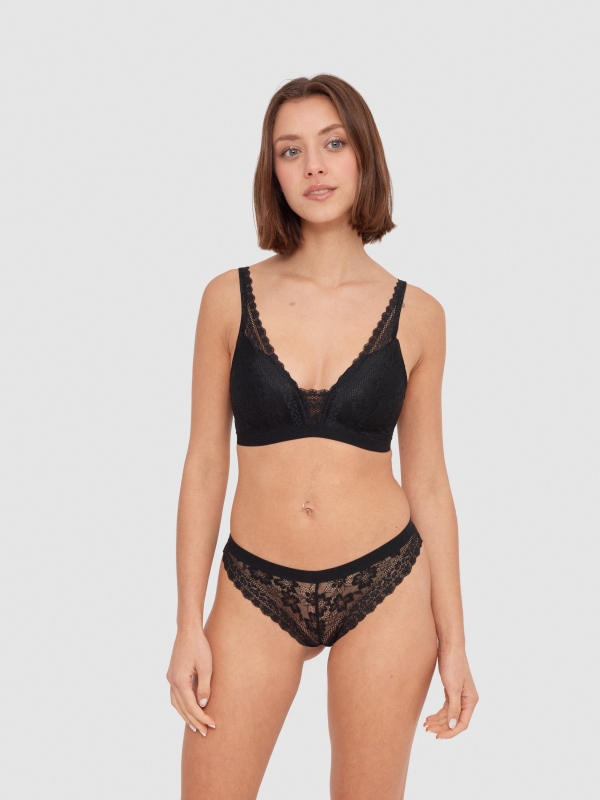 Brazilian knickers lace black middle front view