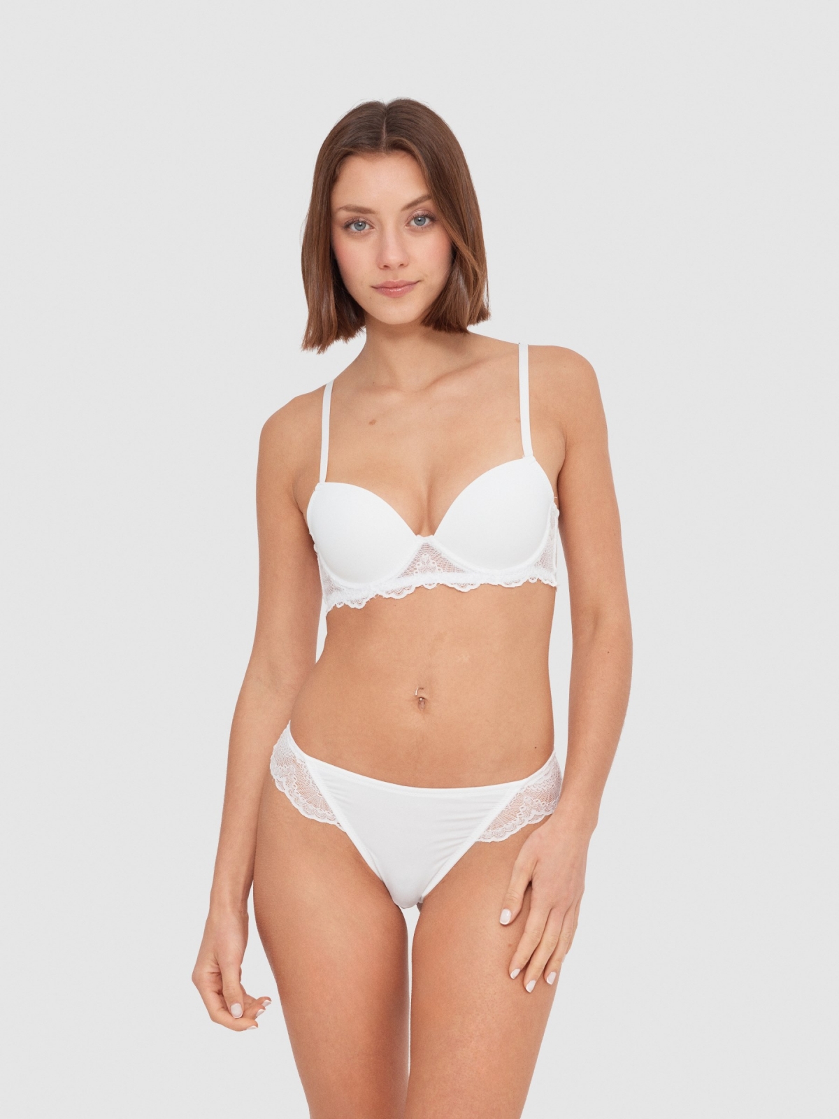 Lace bra with padding white middle front view