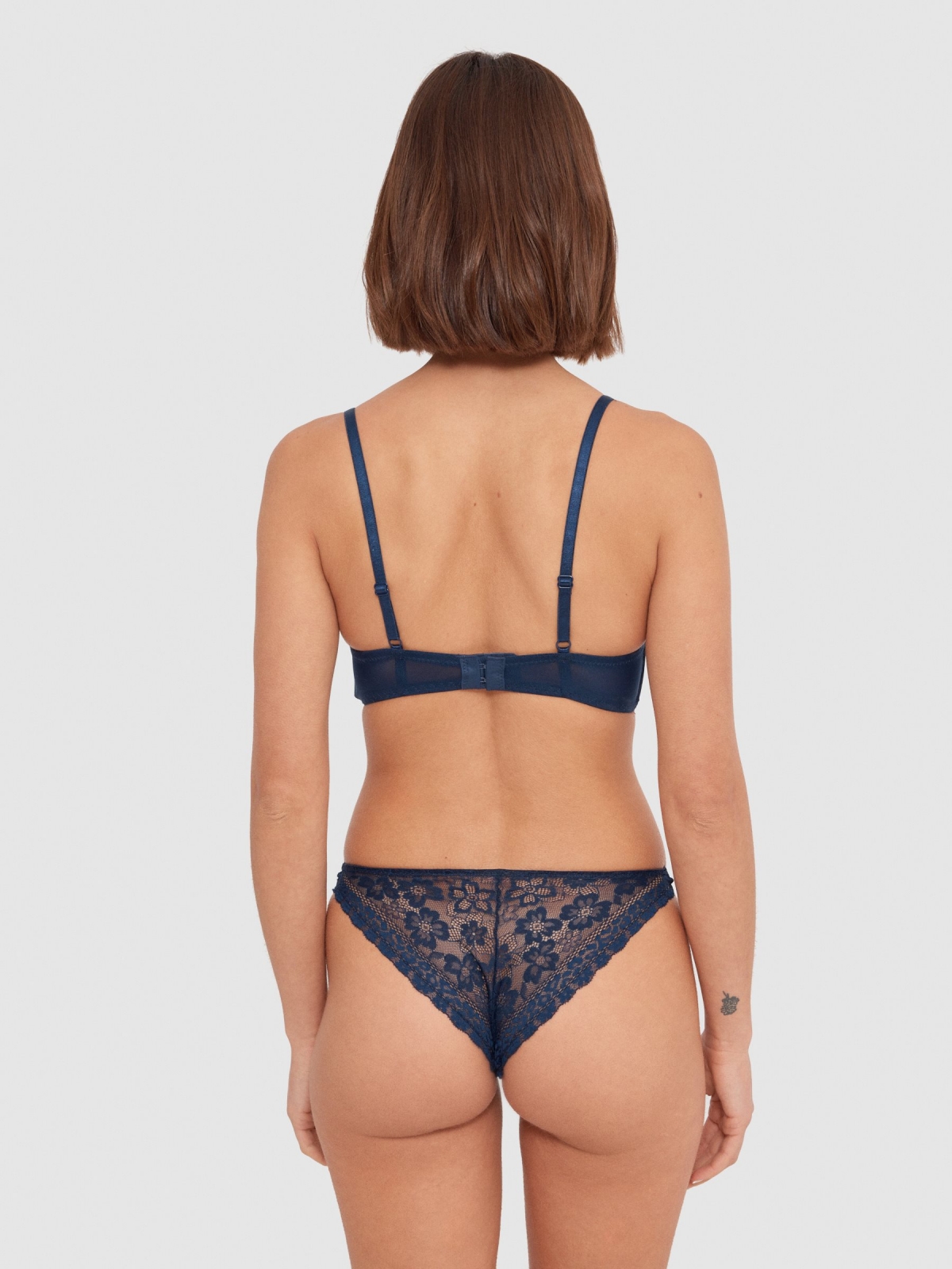 Blue lace bra navy middle back view