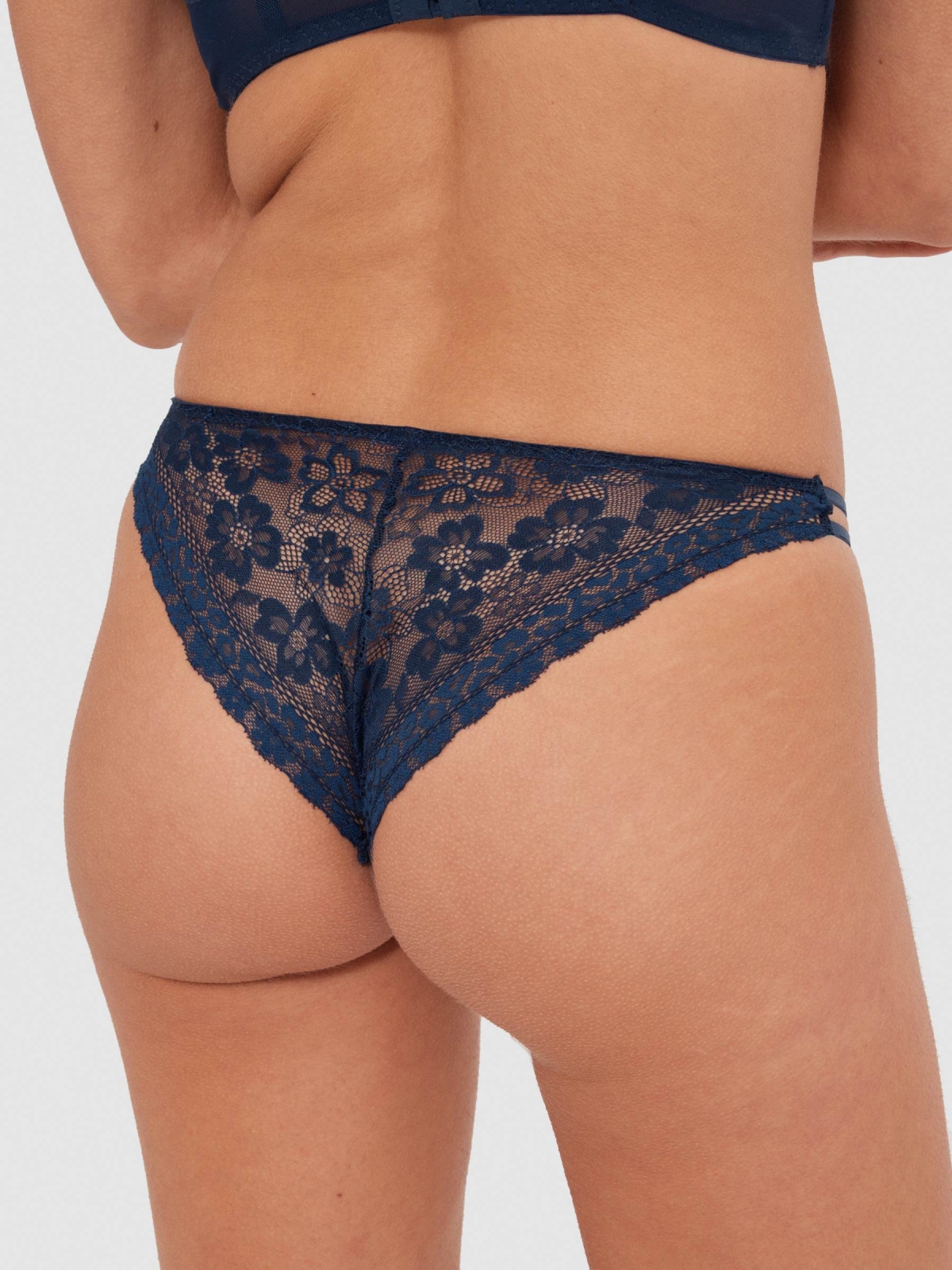 Classic lace up panty navy detail view
