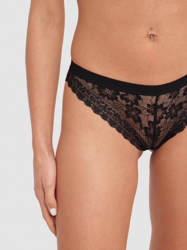 Brazilian knickers lace black front view