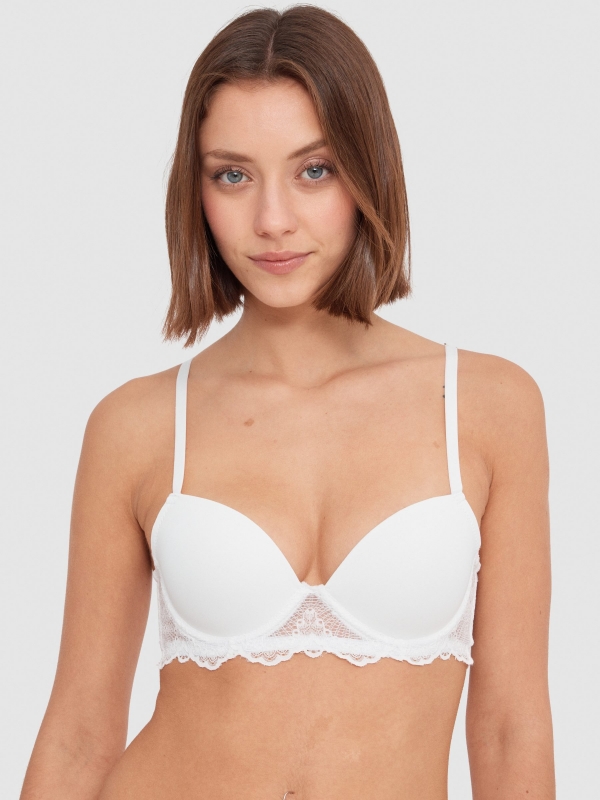 Lace bra with padding white front view