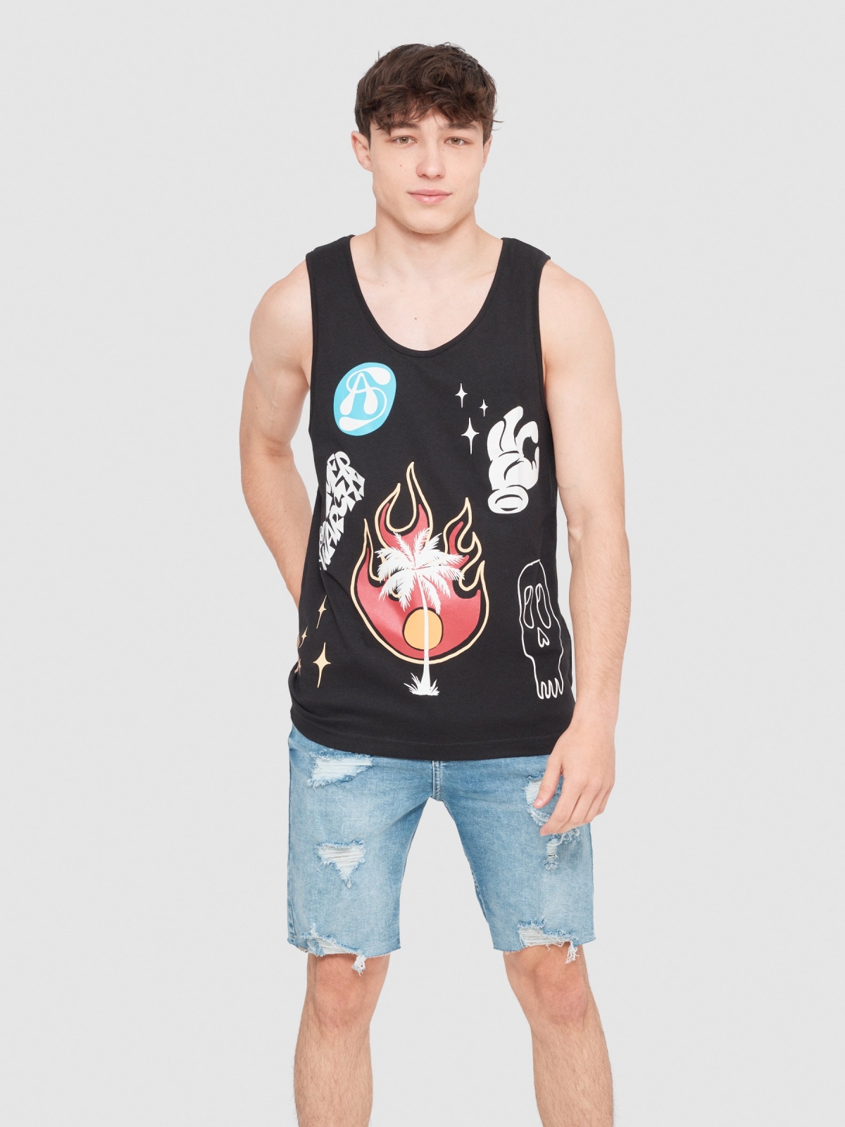 Urban tank top black middle front view