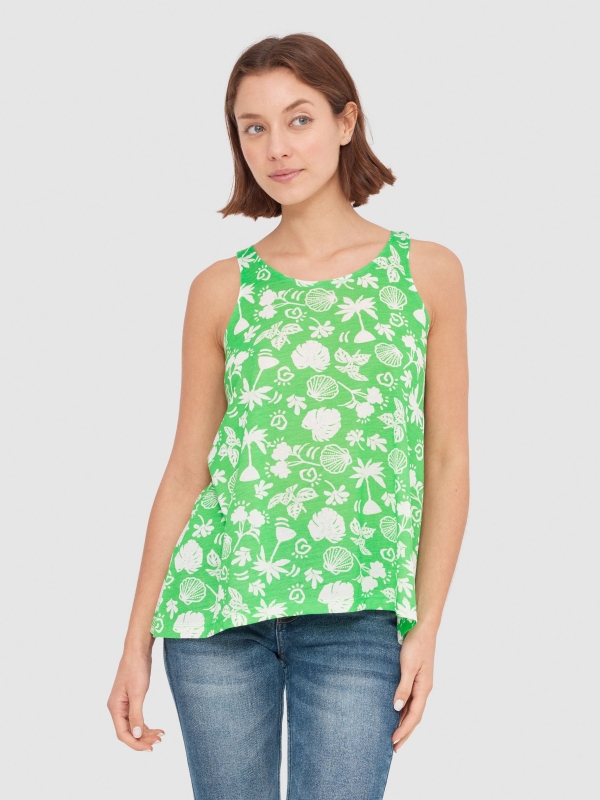 Flowing open back t-shirt mint middle front view
