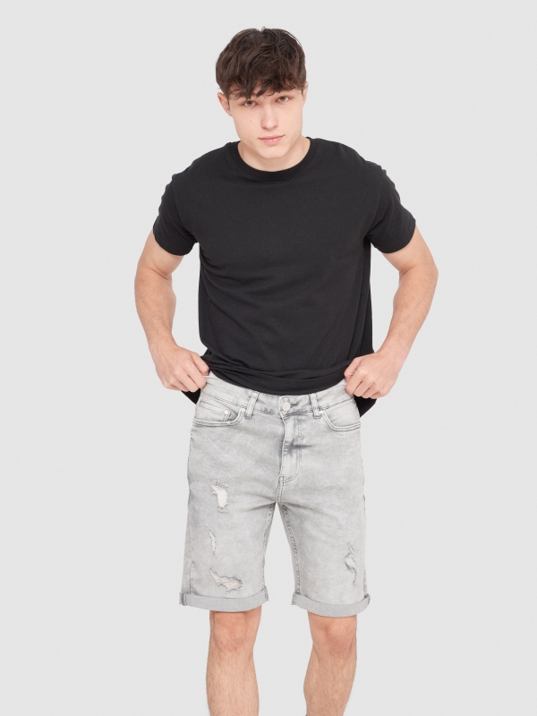 Grey skinny denim shorts grey middle front view