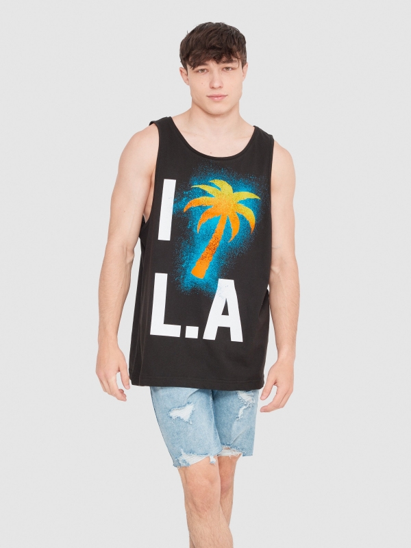 L.A. tank top black middle front view