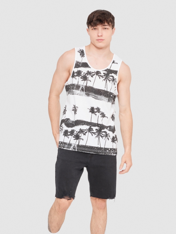 Palm trees tank top white middle front view