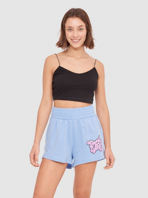 Good Vibes knitted shorts blue middle front view