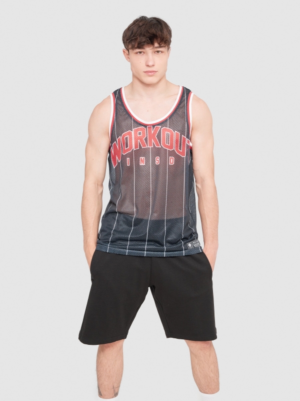 Camiseta baloncesto rayas negro vista media frontal