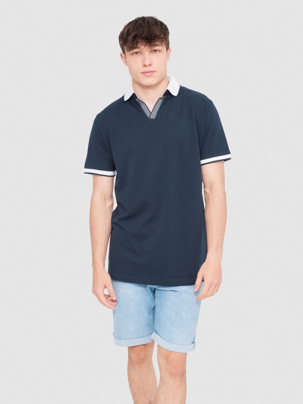 Basic polo shirt navy middle front view