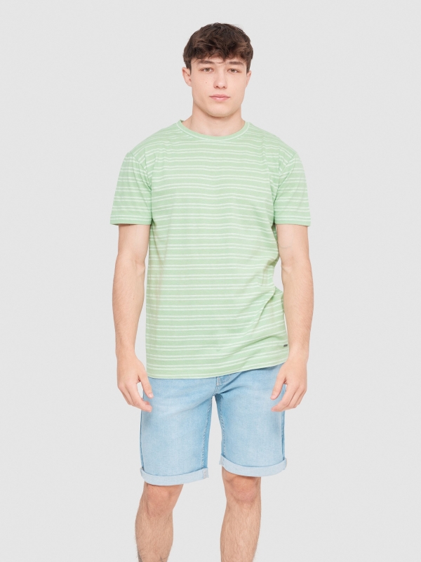 Textured striped T-shirt mint middle front view