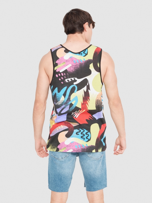 Graffiti stains tank top black middle back view