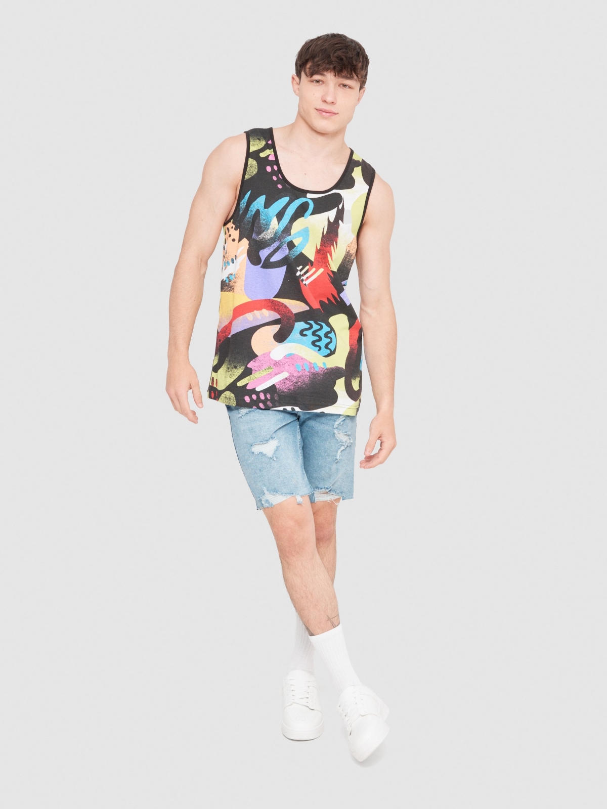 Graffiti stains tank top black front view