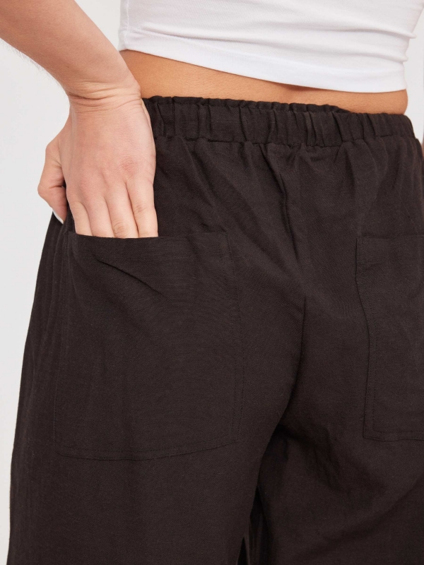 Wide-leg linen pants black detail view