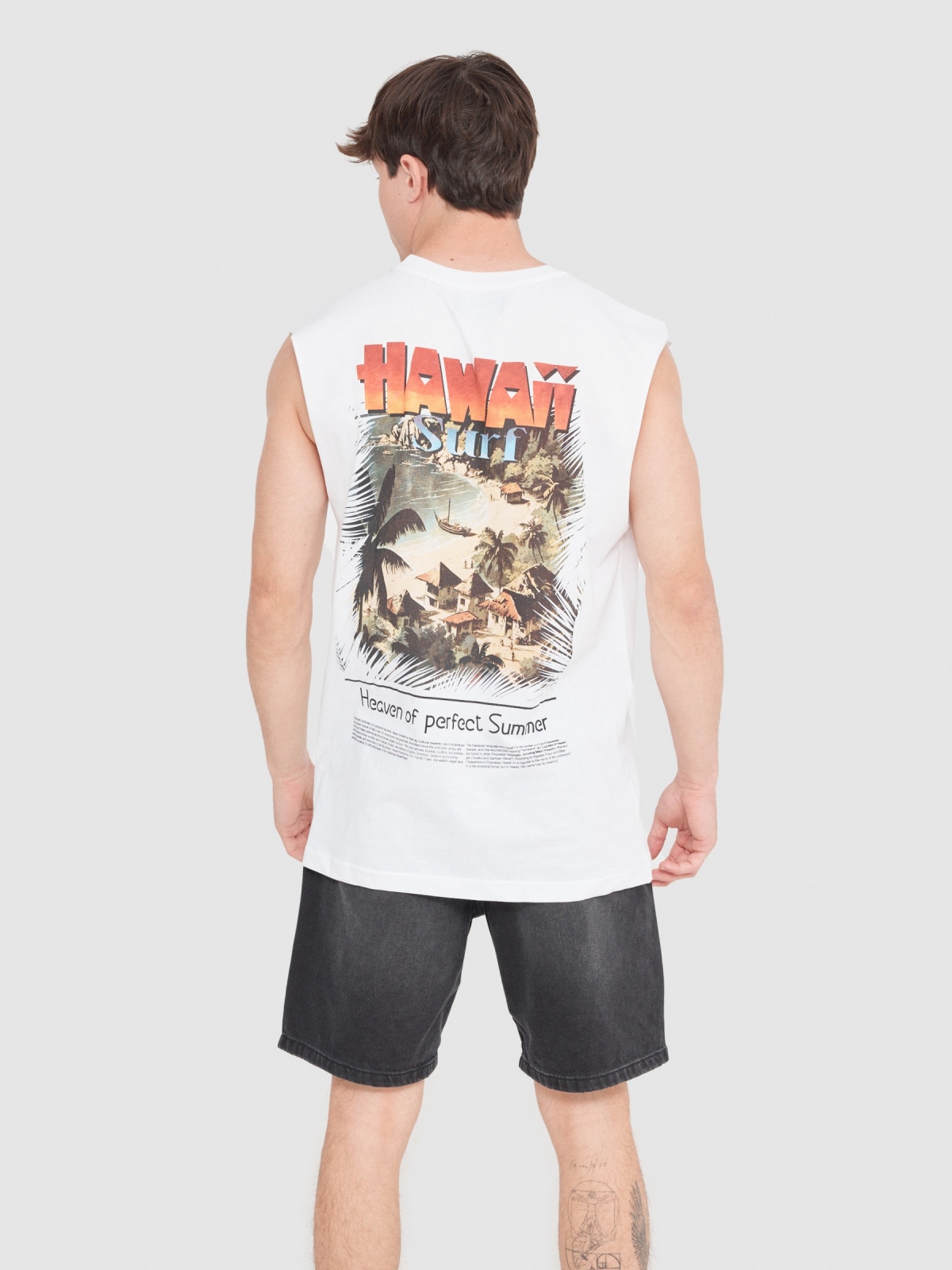 T-shirt sem mangas do Havai branco vista meia traseira