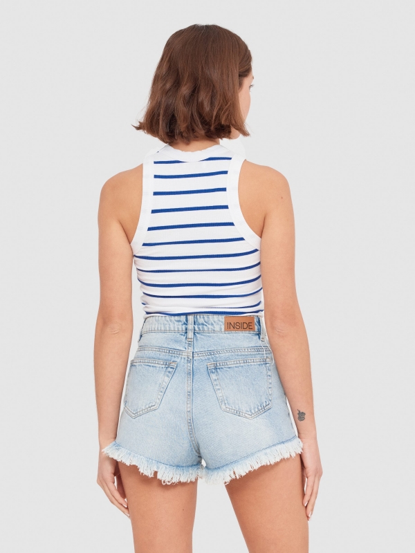 Sleeveless striped top blue middle back view