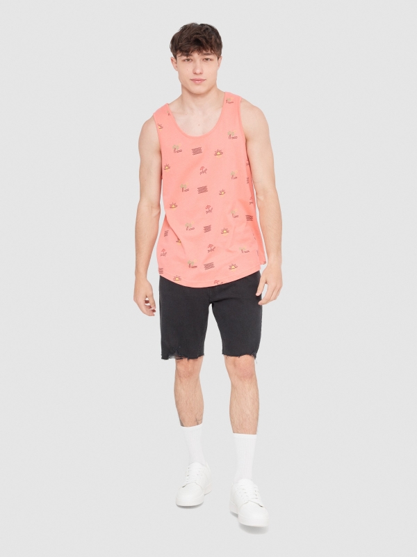 Camiseta de tirantes tropical rosa vista general frontal