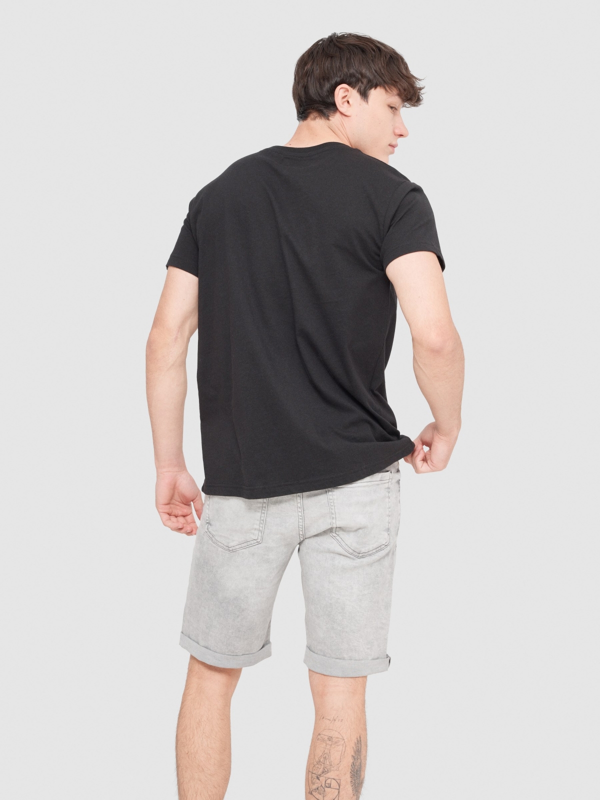 Grey skinny denim shorts grey middle back view