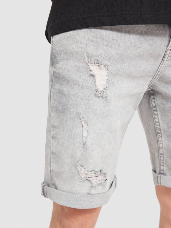 Grey skinny denim shorts grey detail view