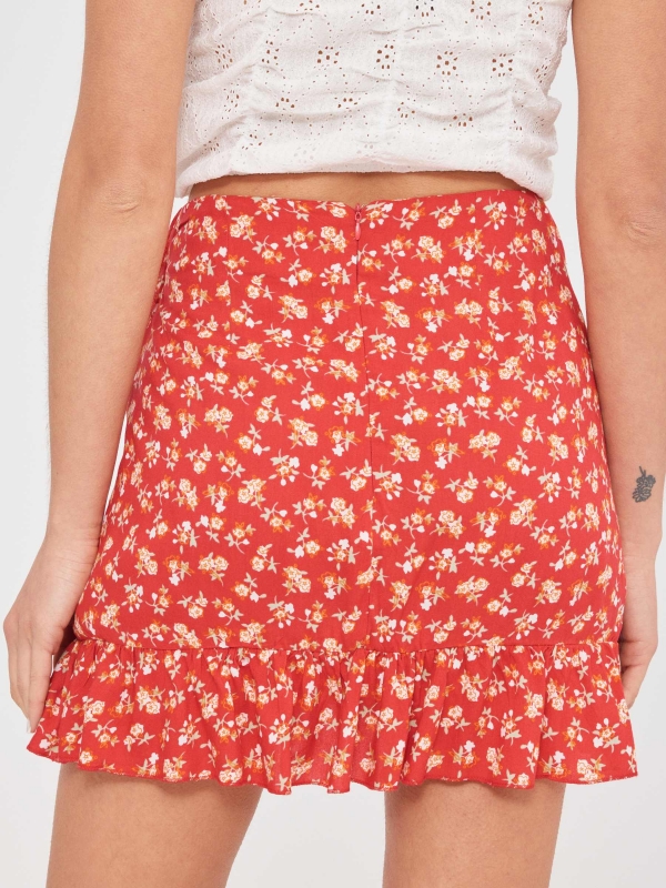 Mini pareo ruffled skirt red detail view