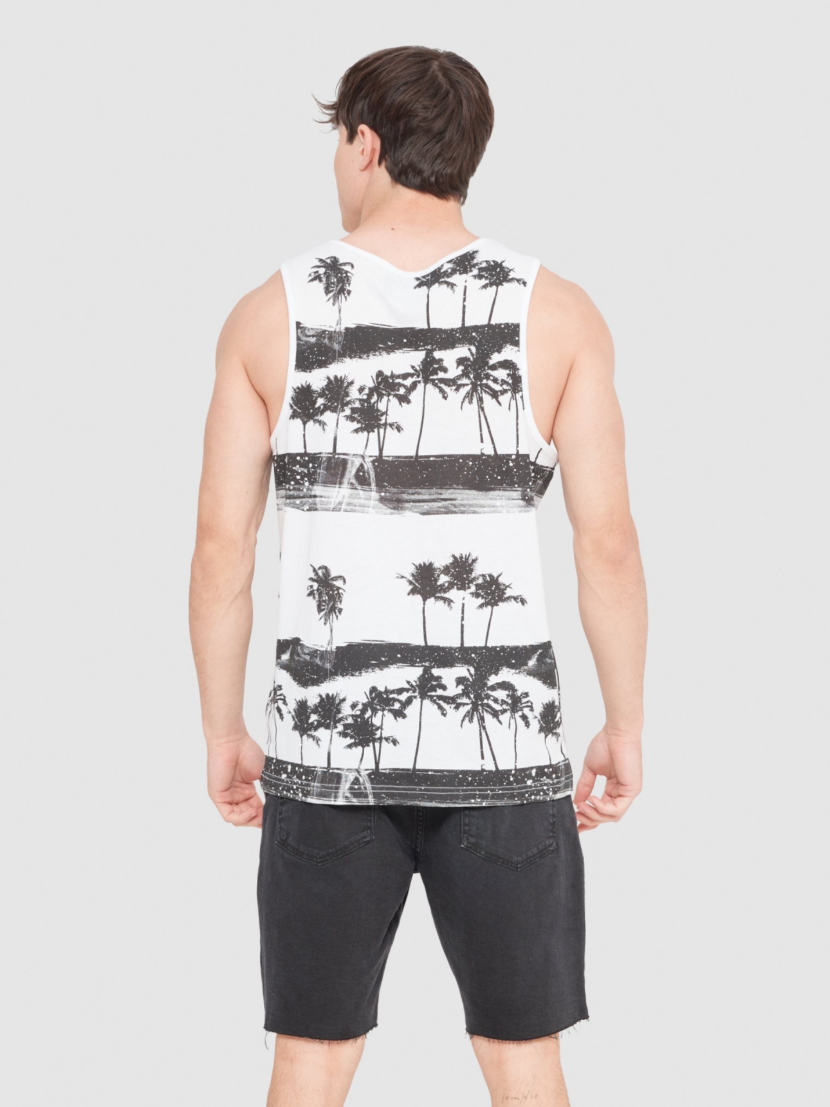Palm trees tank top white middle back view