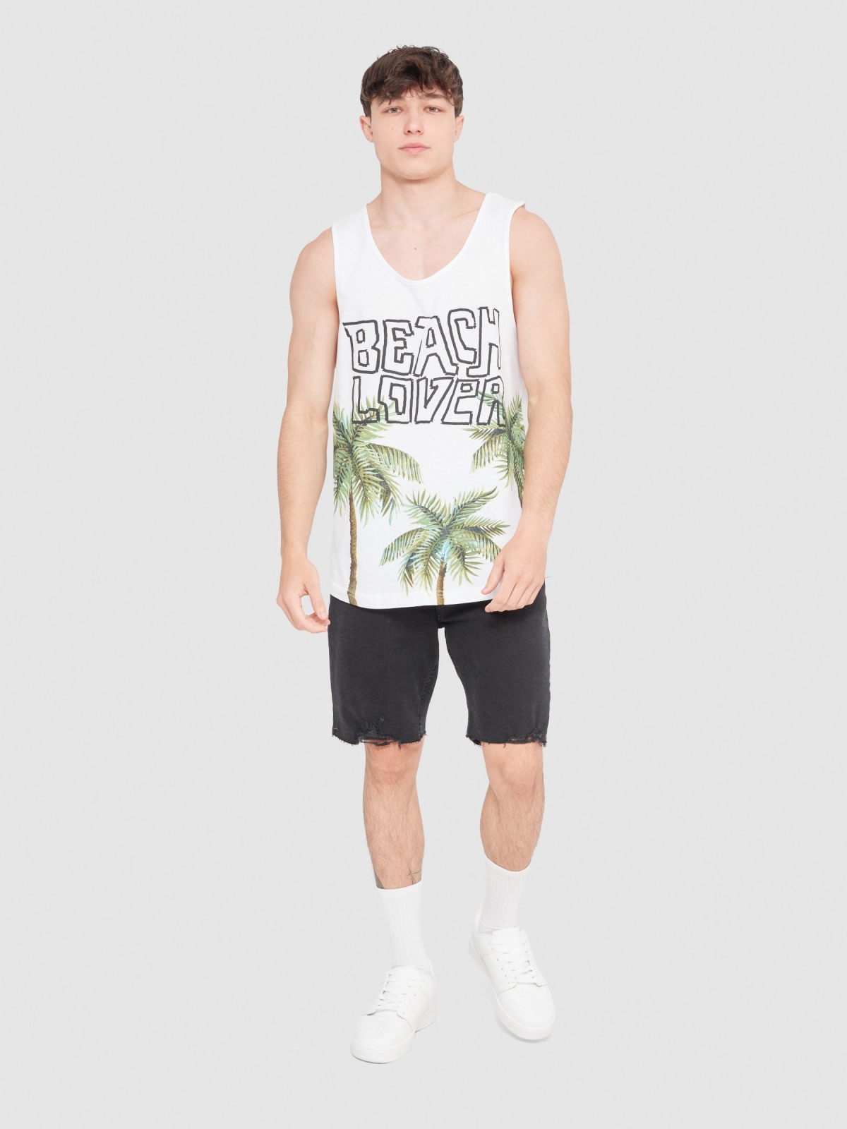 Beach lover tank top white front view