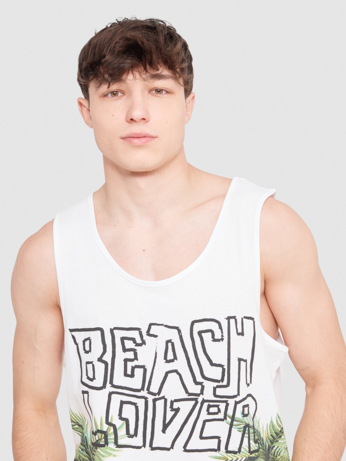 Camiseta tirantes Beach lover blanco vista detalle