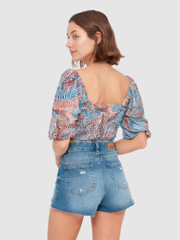 Mesonera T-shirt with puffed sleeves multicolor middle back view