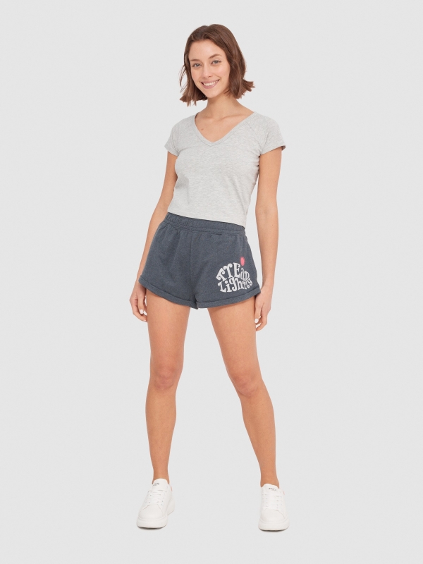 Graphic knitted shorts dark grey front view